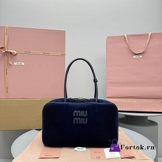 Fortok Miu Miu Beau corduroy top-handle bag Navy Blue 35 x 12cm x 22cm - 1