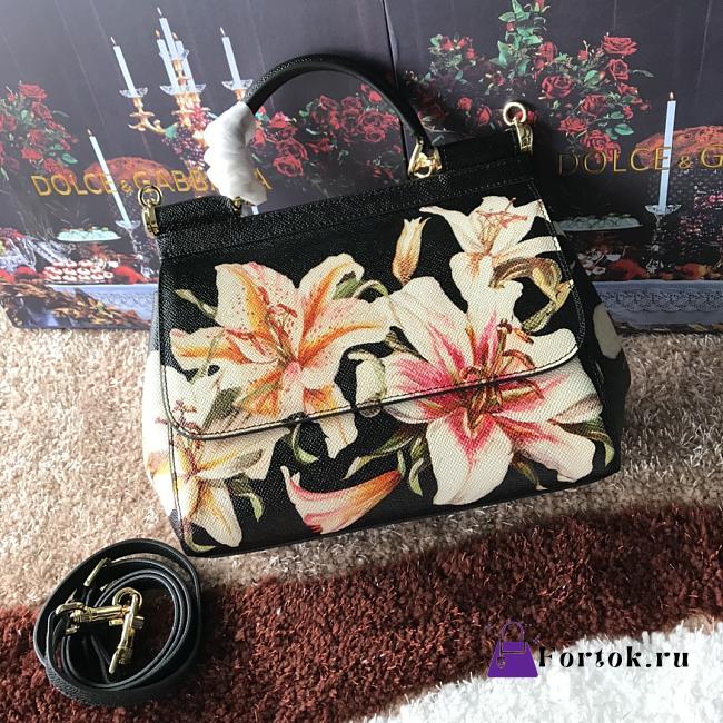 Fortok Dolce & Gabbana Sicily Lily Print Black Bag 25X20X12 cm - 1