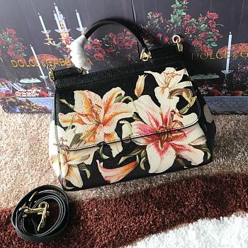 Fortok Dolce & Gabbana Sicily Lily Print Black Bag 25X20X12 cm