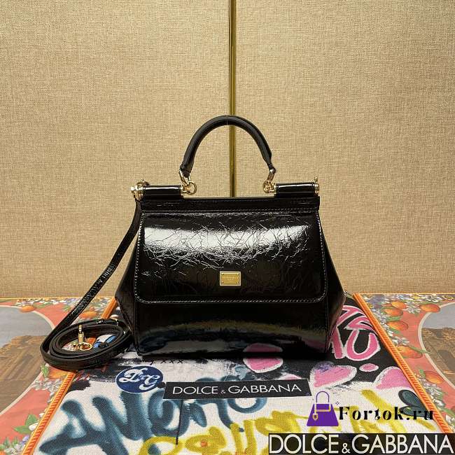 Fortok Dolce & Gabbana Sicily Bag in Black Patent Leather 20x16x8cm - 1