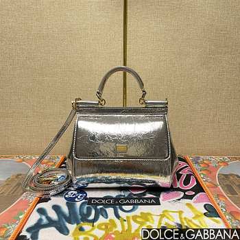 Fortok Dolce & Gabbana Sicily Bag in Silver Patent Leather 20x16x8cm