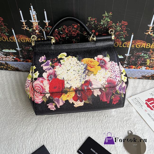 Fortok Dolce & Gabbana Sicily Floral Print Black Bag 25X20X12cm - 1