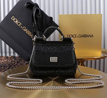 Fortok Dolce & Gabbana Sicily Crystal Embellished Black Bag 14*16*6cm