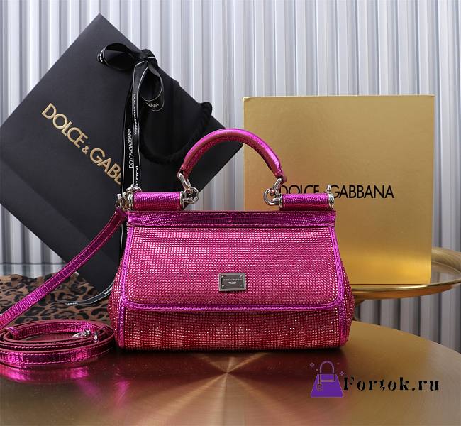 Fortok Dolce & Gabbana Sicily Crystal Embellished Pink Bag 11x18x6cm - 1