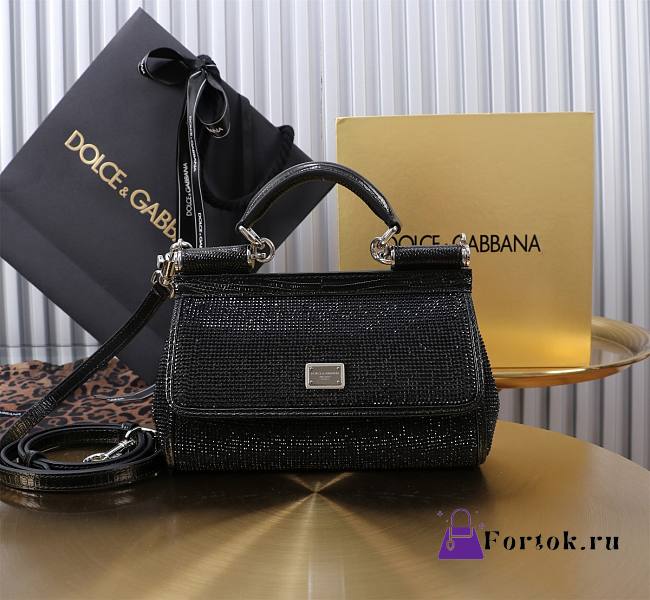 Fortok Dolce & Gabbana Sicily Crystal Embellished Black Bag 11x18x6cm - 1