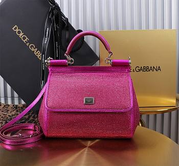 Fortok Dolce & Gabbana Sicily Crystal Embellished Pink Bag 20*16*8cm