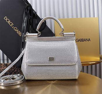 Fortok Dolce & Gabbana Sicily Crystal Embellished Silver Bag 20*16*8cm