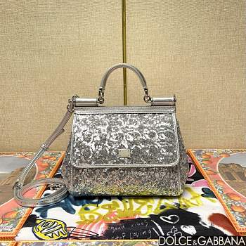 Fortok Dolce & Gabbana Sicily Sequin Embellished Bag Silver 20*16*8cm