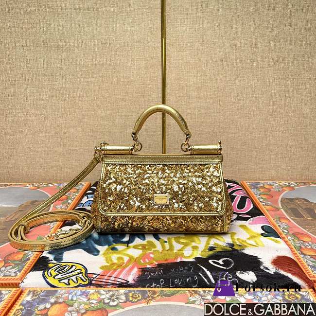 Fortok Dolce & Gabbana Sicily Sequin Embellished Bag Gold 18*11*6cm - 1