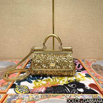 Fortok Dolce & Gabbana Sicily Sequin Embellished Bag Gold 18*11*6cm