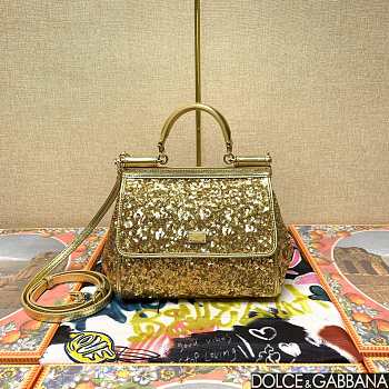 Fortok Dolce & Gabbana Sicily Sequin Embellished Bag Gold 20*16*8cm 