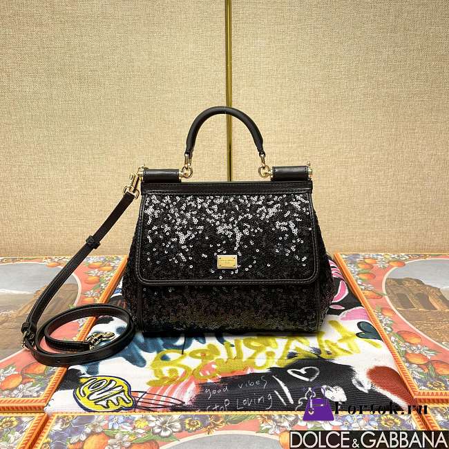 Fortok Dolce & Gabbana Sicily Sequin Embellished Bag Bag 20*16*8cm - 1