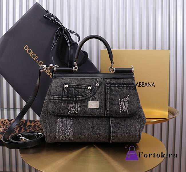 Fortok Dolce & Gabbana Sicily Denim Bag Black 25x20x12cm - 1