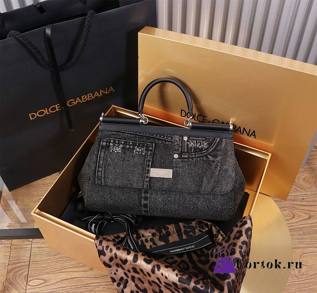 Fortok Dolce & Gabbana Sicily Denim Bag Black 29x18x12cm - 1
