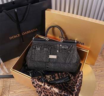 Fortok Dolce & Gabbana Sicily Denim Bag Black 29x18x12cm