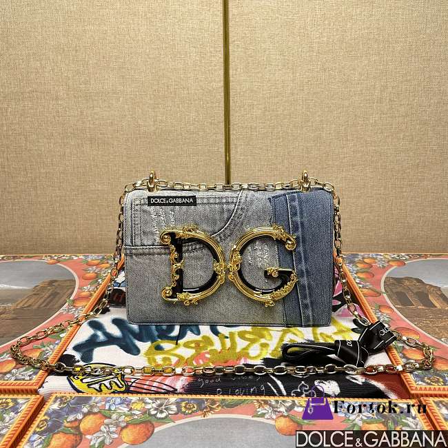 Fortok Dolce and Gabbana Dg Girls Bag In Patchwork Denim Blue 23*17*6.5cm - 1