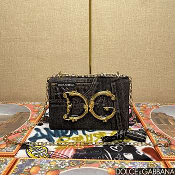 Fortok Dolce and Gabbana Dg Girls Bag In Patchwork Denim Black 23*17*6.5cm
