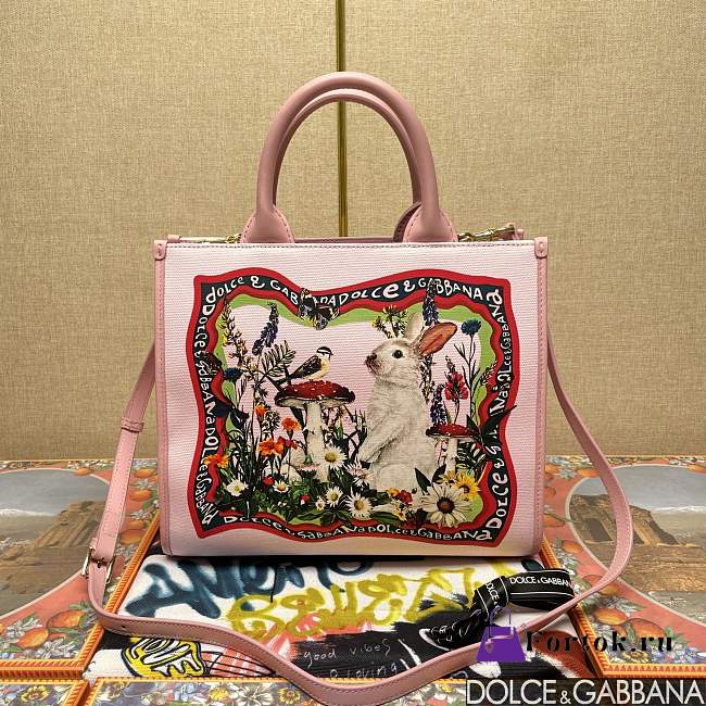 Fortok Dolce & Gabbana DG Daily Rabbit Printed Canvas Shopper Tote Bag in Pink 30*14*26cm - 1