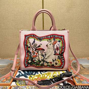 Fortok Dolce & Gabbana DG Daily Rabbit Printed Canvas Shopper Tote Bag in Pink 30*14*26cm