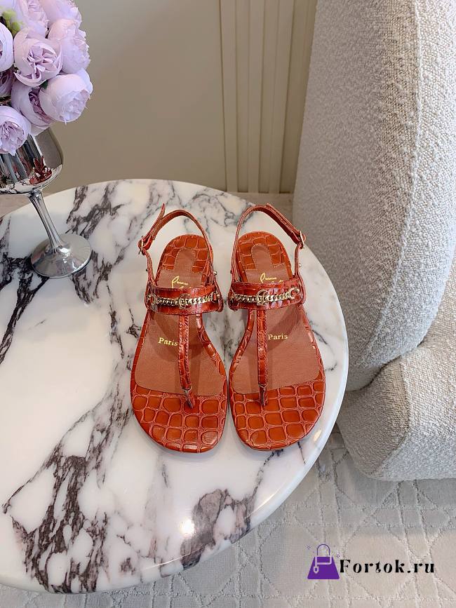 Fortok Christian Louboutin Brown Sandals Crocodile Patterned  - 1