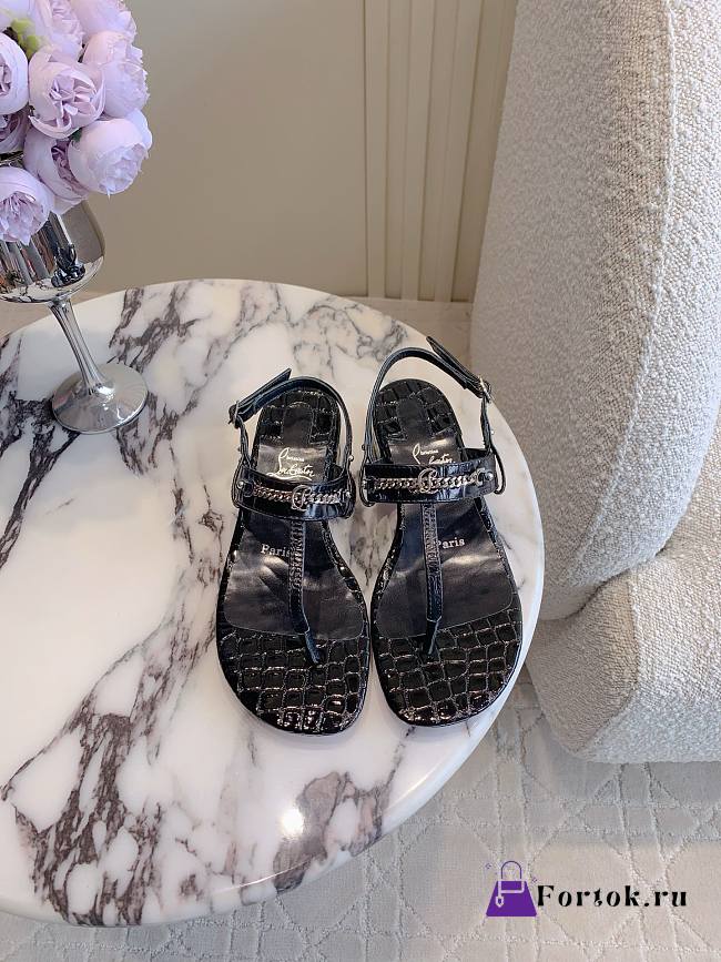 Fortok Christian Louboutin Black Sandals Silver Hardware Crocodile Patterned  - 1