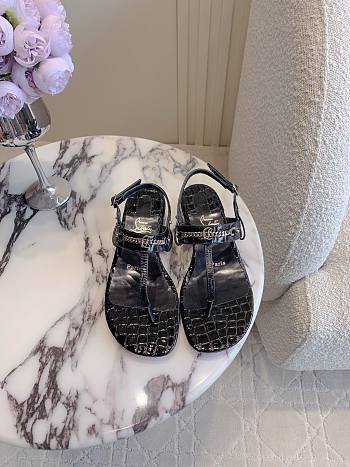 Fortok Christian Louboutin Black Sandals Silver Hardware Crocodile Patterned 