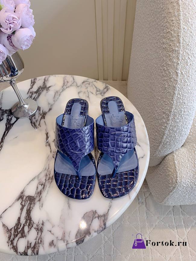 Fortok Christian Louboutin Blue Sandals Crocodile Patterned Heels 7.5cm - 1