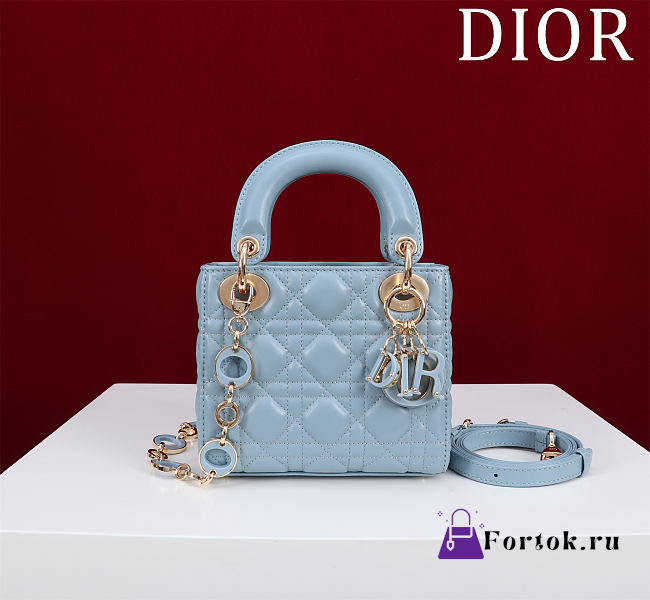 Fortok Lady Dior Mini Bag In Blue 17*15*7cm - 1