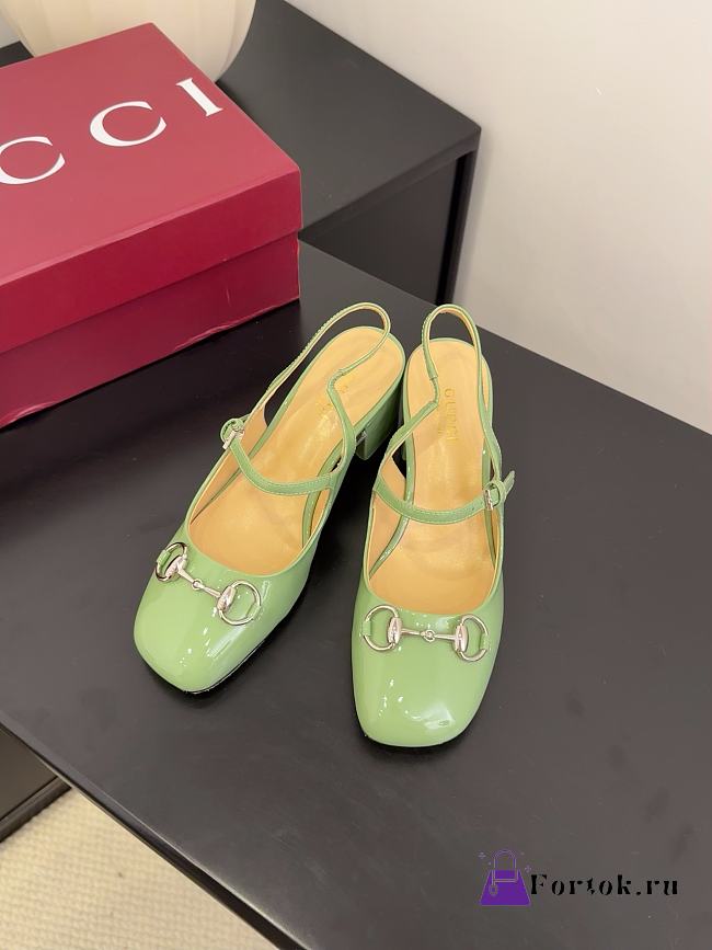Fortok Gucci Horsebit Slingback Heels 6.5 cm Baby Green - 1