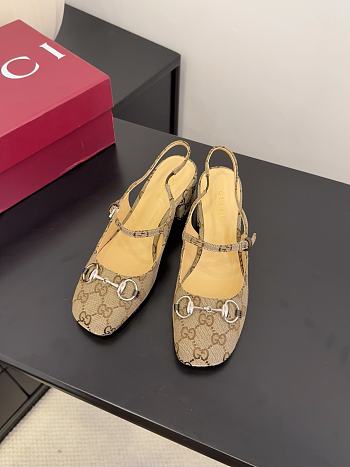 Fortok Gucci Horsebit Slingback Heels 6.5 cm GG Supreme Canvas Brown