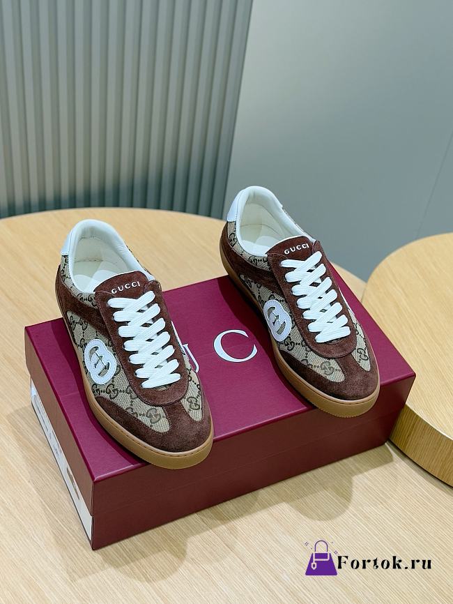 Fortok Gucci Interlocking G Suede Sneakers Dark Chocolate - 1