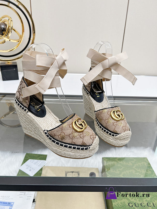 Fortok Gucci Marmont Wedges GG Canvas Beige  - 1