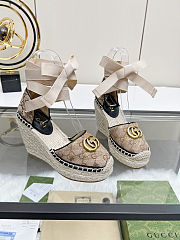 Fortok Gucci Marmont Wedges GG Canvas Beige  - 1