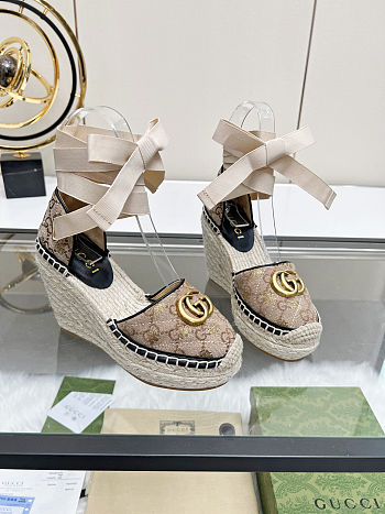 Fortok Gucci Marmont Wedges GG Canvas Beige 