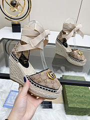Fortok Gucci Marmont Wedges GG Canvas Beige  - 6