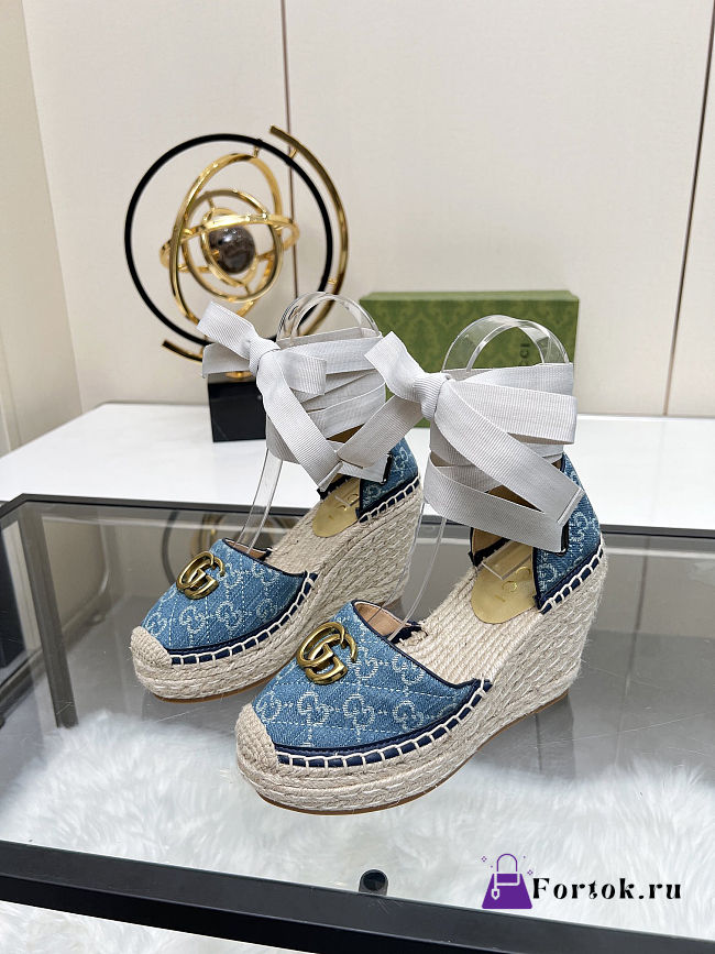 Fortok Gucci Marmont Wedges GG Canvas Blue - 1