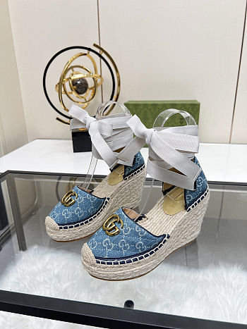 Fortok Gucci Marmont Wedges GG Canvas Blue