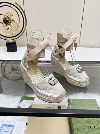 Fortok Gucci Marmont Wedges GG Canvas Grey 