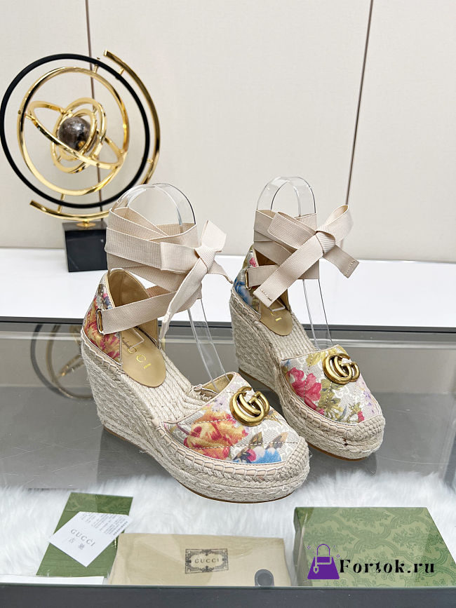 Fortok Gucci Marmont Wedges GG Canvas Flower - 1