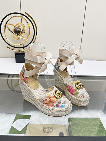 Fortok Gucci Marmont Wedges GG Canvas Flower