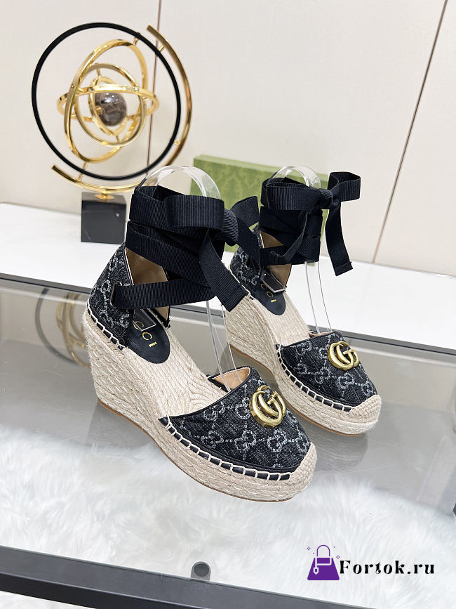 Fortok Gucci Marmont Wedges GG Canvas Black - 1