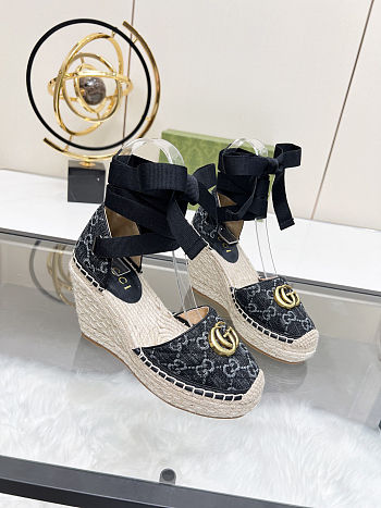 Fortok Gucci Marmont Wedges GG Canvas Black