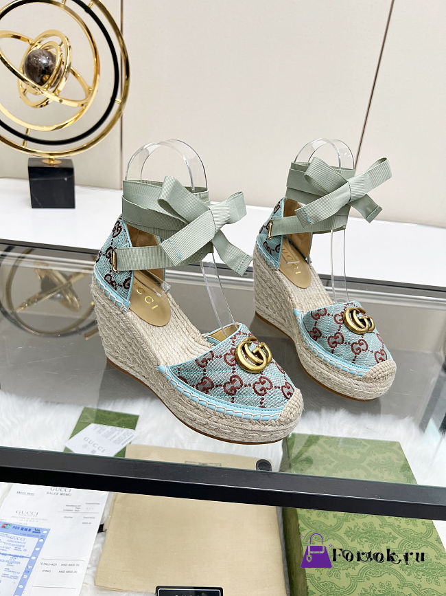 Fortok Gucci Marmont Wedges GG Canvas Mint - 1