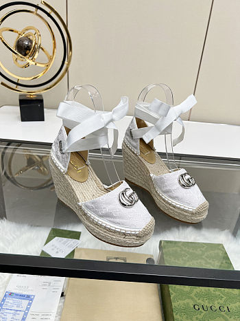 Fortok Gucci Marmont Wedges GG Canvas White