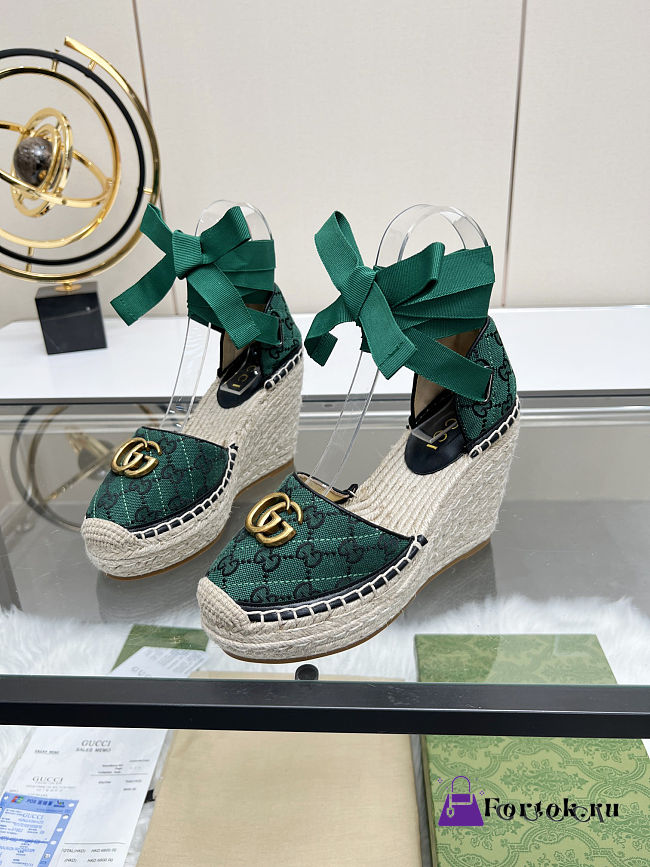 Fortok Gucci Marmont Wedges GG Canvas Green - 1