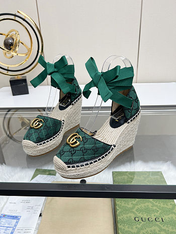 Fortok Gucci Marmont Wedges GG Canvas Green