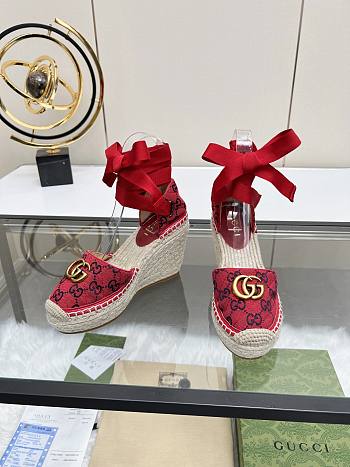 Fortok Gucci Marmont Wedges GG Canvas Red