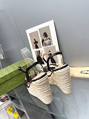 Fortok Gucci Marmont Wedges GG Canvas Slingback Sandals Black 8cm - 4