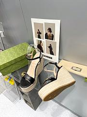 Fortok Gucci Marmont Wedges GG Canvas Slingback Sandals Black 8cm - 3