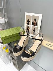 Fortok Gucci Marmont Wedges GG Canvas Slingback Sandals Black 8cm - 2